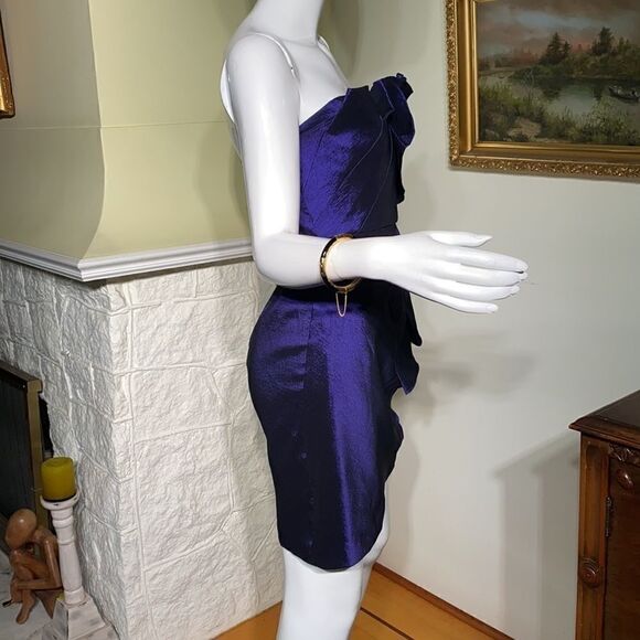 Max & Cleo Strapless Purple Taffeta Mini Cocktail Party Dress - Picture 4 of 16